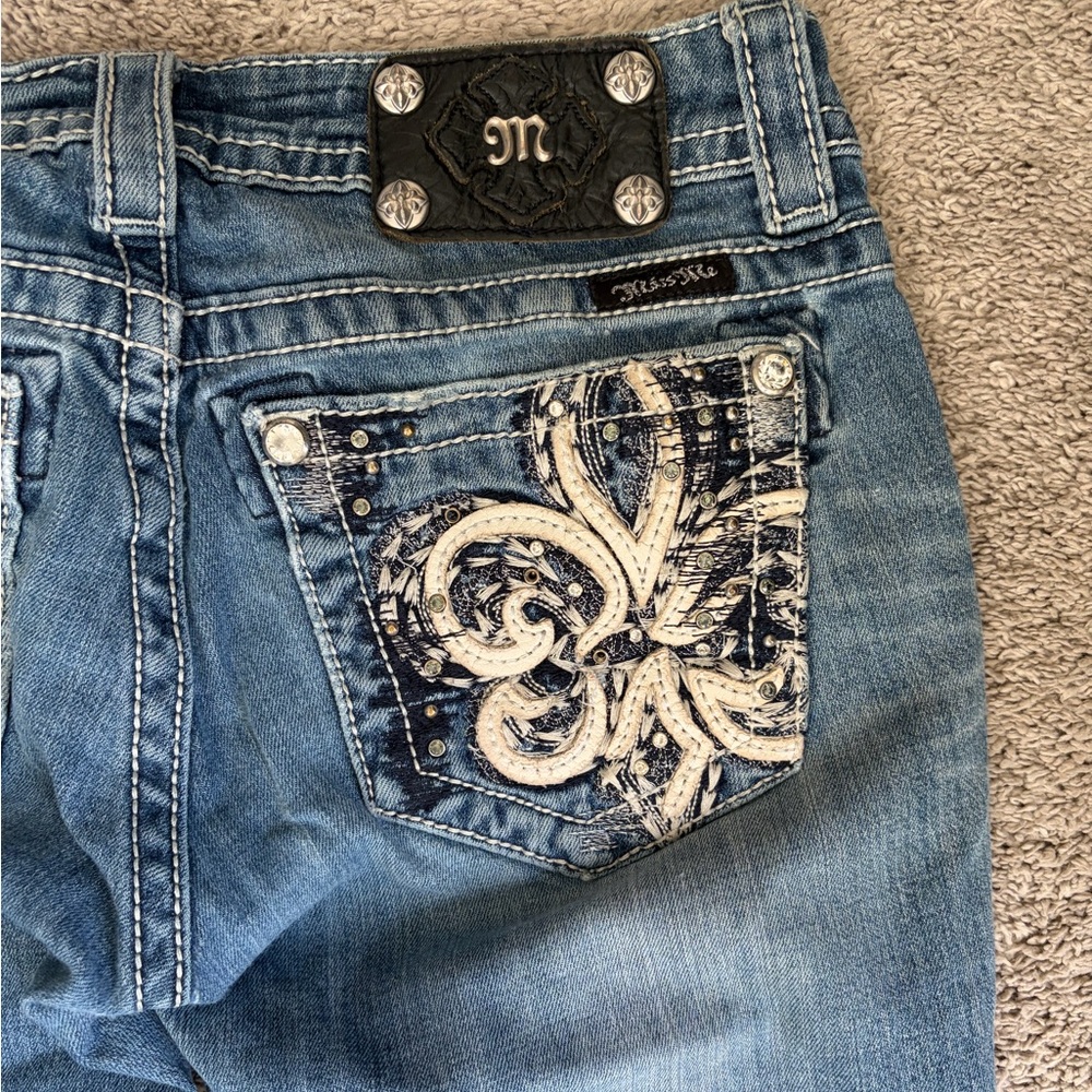 Miss Me Blue Denim Boot Cut Jeans with Embroidered Pocket